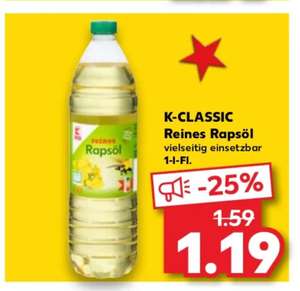 Kaufland K-Classic Rapsöl 1,19 € / 1 Liter Flasche Angebot am 01.12.23 - 02.12.23