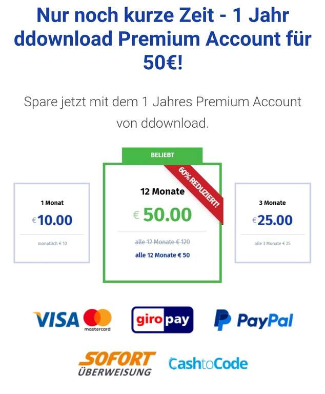 ddownload.com Premium Hoster 50€ für ein Jahr