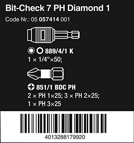 Wera 05057414001 Sortiment, Bit-Check 7 PH Diamond 1, 7-teilig