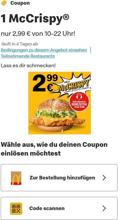 McDonald's McCrispy Burger 2,99 €