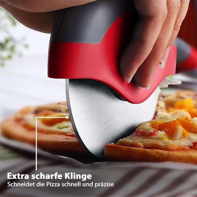 Oriamo XXL Pizzaschneiderad, Pizza Cutter mit integriertem Klingenschutz, Teigrad Spülmaschinenfest auch in Rot (Prime Mp)
