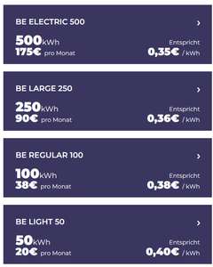 [BeCharge] Preiswerte Abo Ladepakete fürs Elektroauto ab 35ct/kWh / 50kWh für 20€ / 100kWh für 38€ / 250kWh für 90€ / 500kWh für 175€