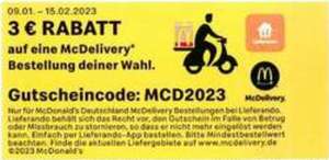 3€ Rabatt auf Lieferando McDonalds [McDelivery] Mindesbestellwert 10€ Zeitraum: 09.01 - 15.02.2023 + Wolt / Uber eats