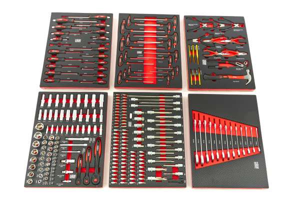 245-teilige (6 Stück) Werkzeugeinlage für einen Werkzeugwagen von HBM in (rot)