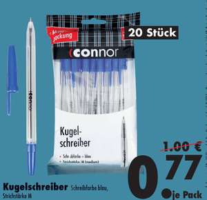 Mäc Geiz ab 07.04.22: 20 Stück Kugelschreiber der Marke "Connor", blaue Schrift , Strichbreite : M , 1Kuli kostet rund 3,9Cent