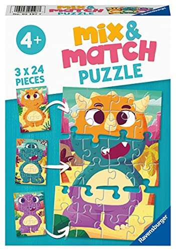 [Prime]Ravensburger Kinderpuzzle - 05197 Mix&Match Niedliche Dinos - Puzzle für Kinder ab 4 Jahren, mit 3x24 Teilen
