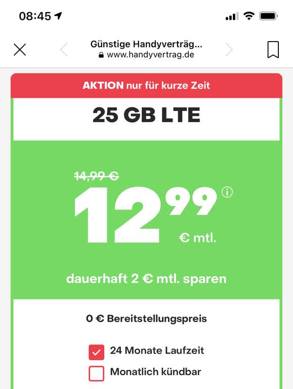 Telefonica Netz - 25GB LTE Datenvolumen Flat für 12,99€ monatlich (50 Mbit/s) | + Cashback