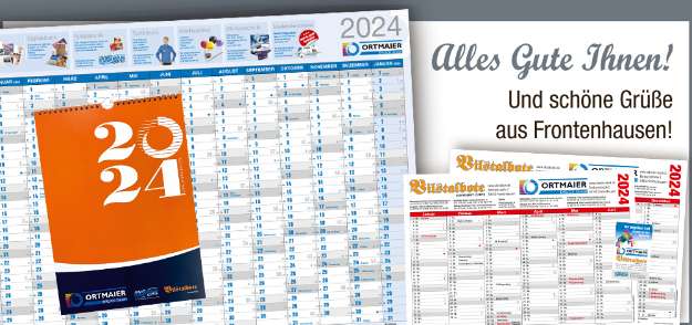 Gratis 4 versch. Kalender 2024 / max. je 20 St. / A4 Kalender / Wandkalender A1 / Familienkalender / Taschenkalender von Ortmaier