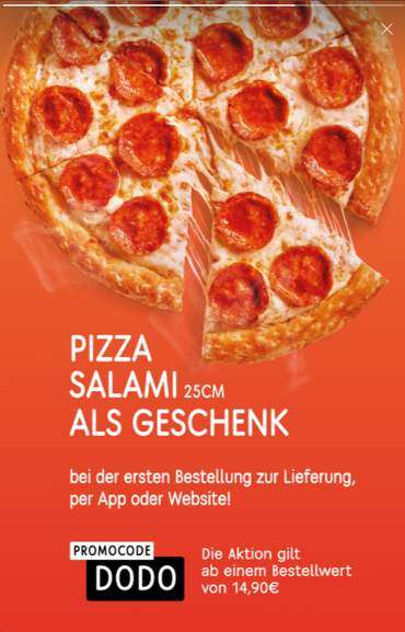 [lokal München] [Neukunden] [Lieferung] Dodo Pizza eine Pizza Salami (25cm) kostenlos ab 14,90€