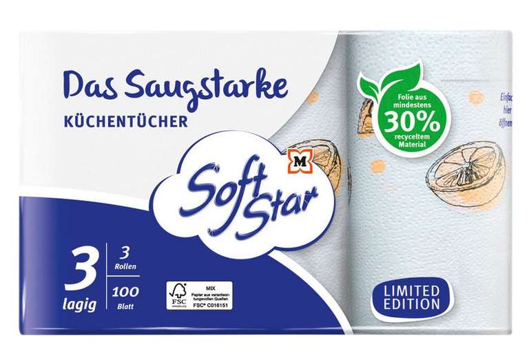 [Müller Filialen] SoftStar Das Saugstarke. Küchentücher 15 x 100 Blatt Blatt 3-lagig durch CB für 8,80 EURO - 0,00586 je Blatt