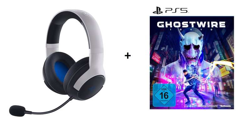 RAZER Kaira für PlayStation, Over-ear Wireless Gaming Headset (Bluetooth, USB-C) + Ghostwire: Tokyo für PS5 (Metascore 75 | User Score 8.0)