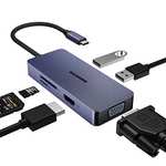 USB C Hub, 6 in 1 USB C Adapter mit 4K HDMI, VGA, USB C, 2 USB 2.0, SD/TF