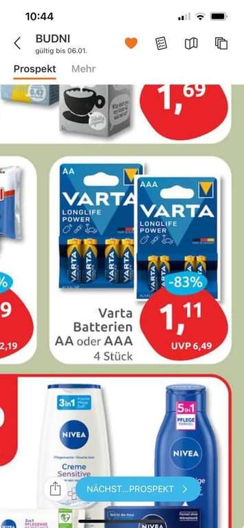Varta Longlife Power Batterien AA oder AAA 4 Stück | Budni (lokal Hamburg)