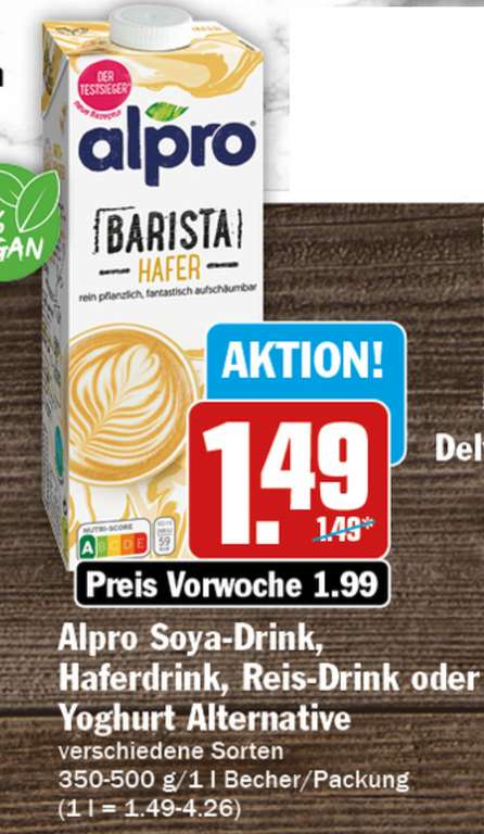[HIT Markt] Alpro Barista Hafer, Alpro Soya-Drink. Haferdrink, Reis-Drink, Yoghurt Alternative / [REWE] Barista Hafer