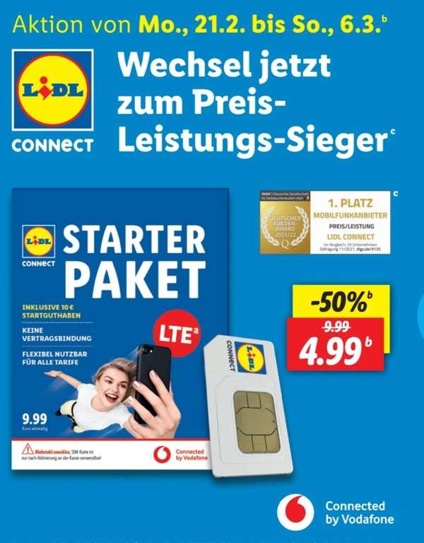 Lidl: 50% Rabatt auf Lidl Connect Starterpakete inkl. 10€ Startguthaben (21.2.-6.3.)