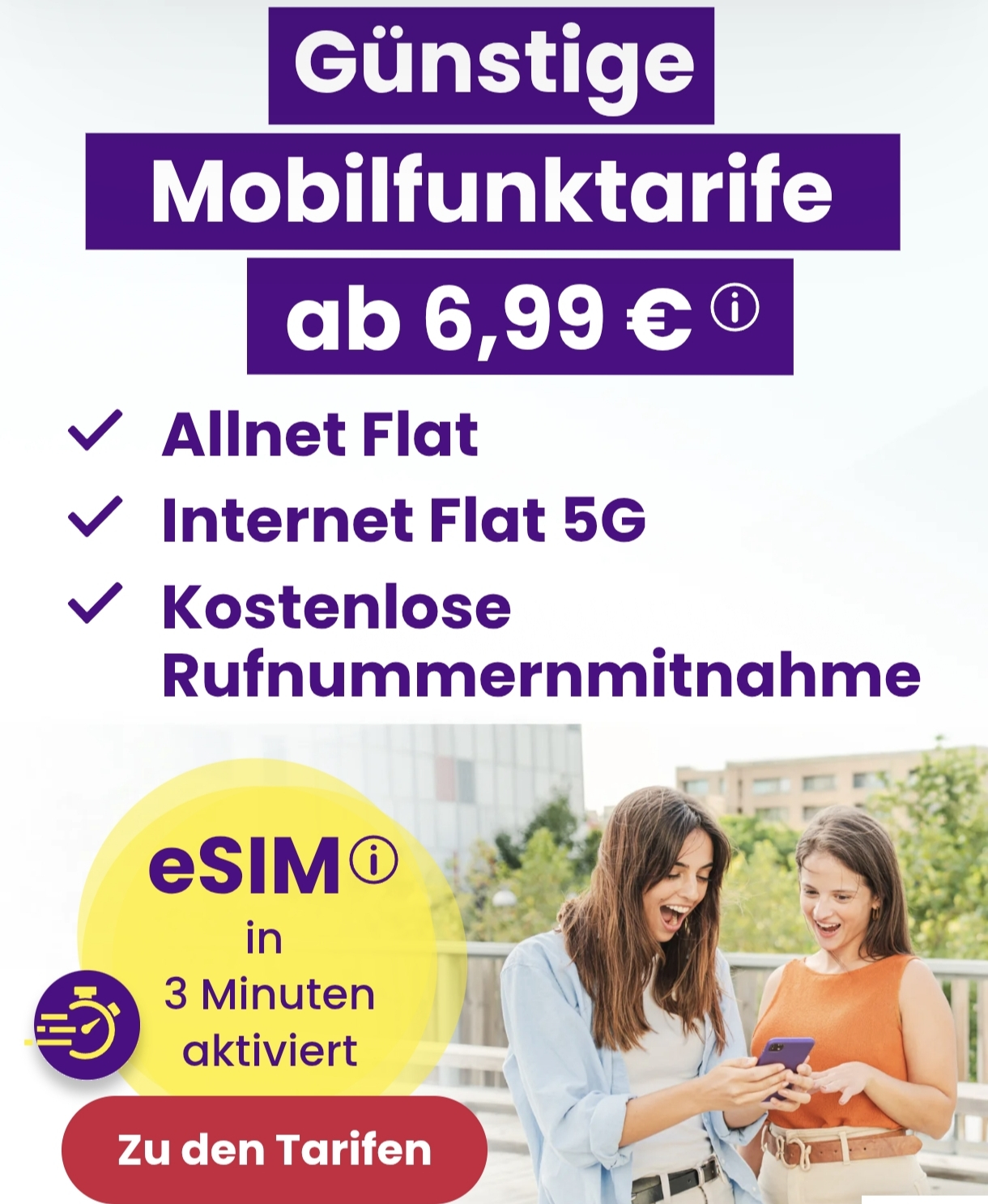 sim24: Monatlich kündbare 5G Allnet-Flats ab 6,99 € – z.B. 40 GB für 8,99 € mtl. im 1&1-Netz