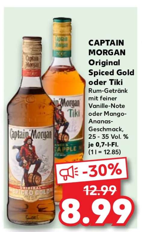 CAPTAIN MORGAN Original Spiced Gold oder Tiki (Kaufland)