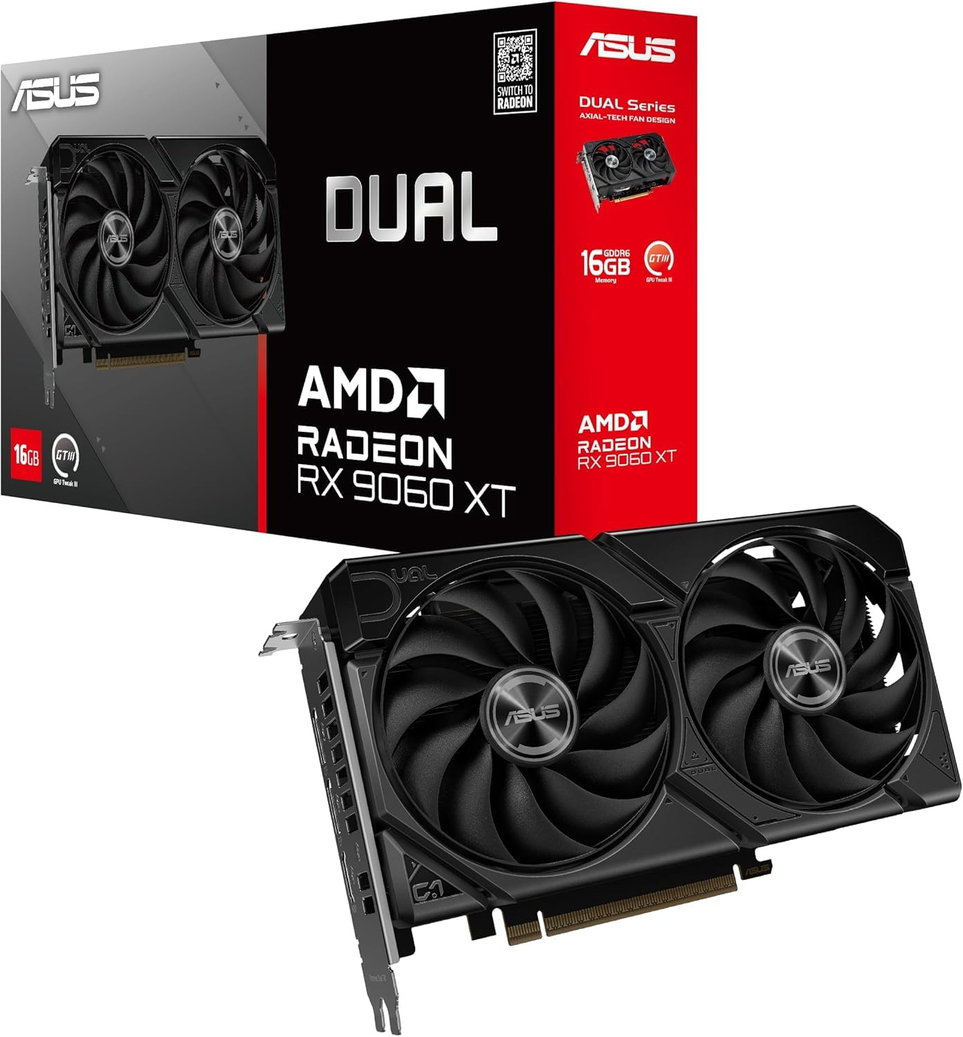 Amazon | ASUS Dual Radeon RX 9060 XT 16 GB GDDR6 (Non OC) 128 Bit, PCIe 5.0, 2× DP 2.1a + 1× HDMI 2.1b
