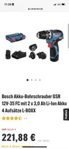 Bosch GSR 12V-35 FC mit 2 x 3,0 Ah Li-Ion Akku 4 Aufsätze L-BOXX