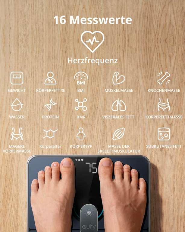 eufy Personenwaage „Smart Scale P2 Pro“ (Digitale Körperfettwaage mit Apple Health Integration) [Prime]
