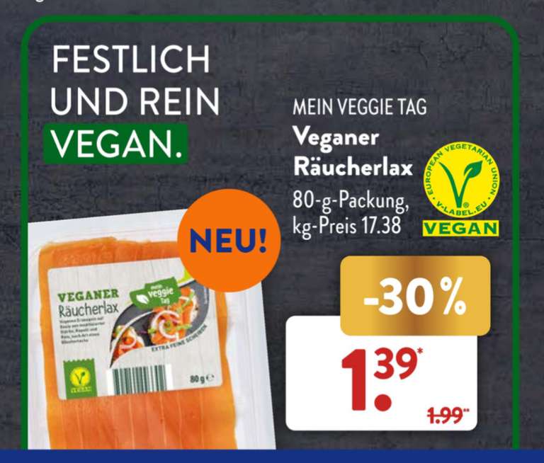 [Aldi Süd] veganer Räucherlax 80g für 1,39€ statt 1,99€