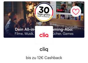 Cliq Film, Musik, Hörbuch Abo monatlich kündbar Shoop 8€ Cashback Monatsabo