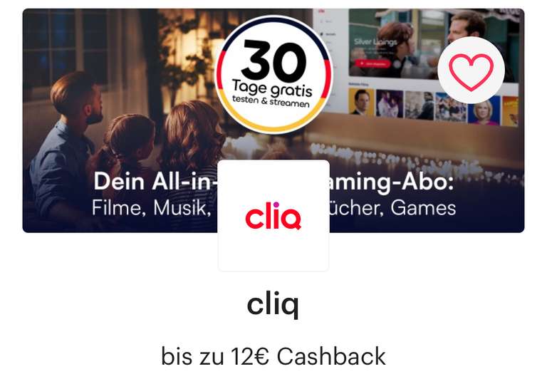 Cliq Film, Musik, Hörbuch Abo monatlich kündbar Shoop 8€ Cashback Monatsabo