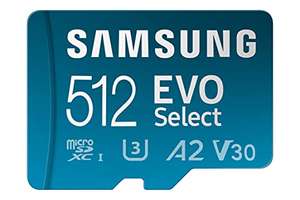 [Amazon Prime] Samsung EVO Select microSD-Karte, 512 GB, UHS-I U3, Full HD, 130 MB/s Lesen, Speicherkarte inkl. SD-Adapter, MB-ME512KA/EU
