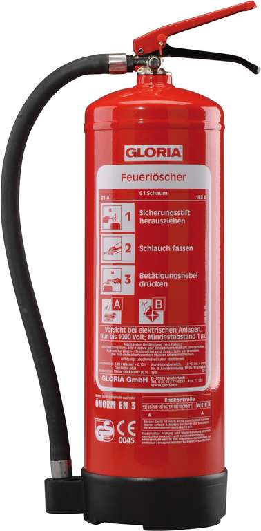 Gloria SD 6 - 6l. Schaum-Feuerlöscher 21A 183B Dauerdrucklöscher mit Halter, Nachfüllbar