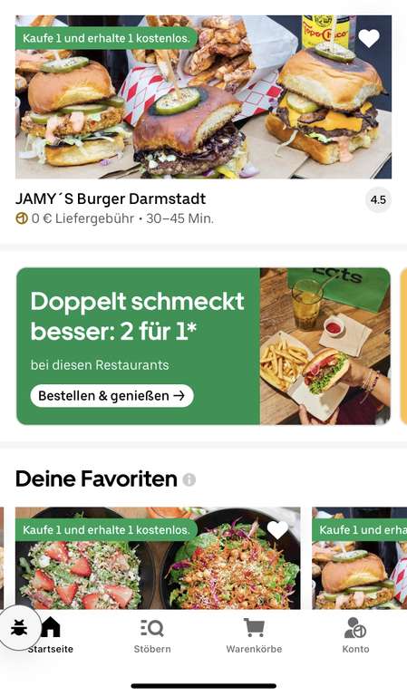 2 für 1 Aktion Uber Eats Darmstadt