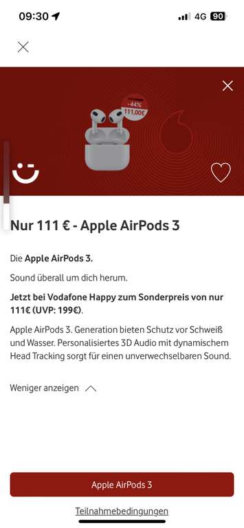 Apple Airpods 3 Gen nur Vodafone Kunden Happy Vodofone