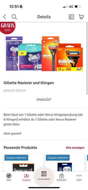 Rossmann - gratis Gilette Rasierer bei Kauf von Klingen