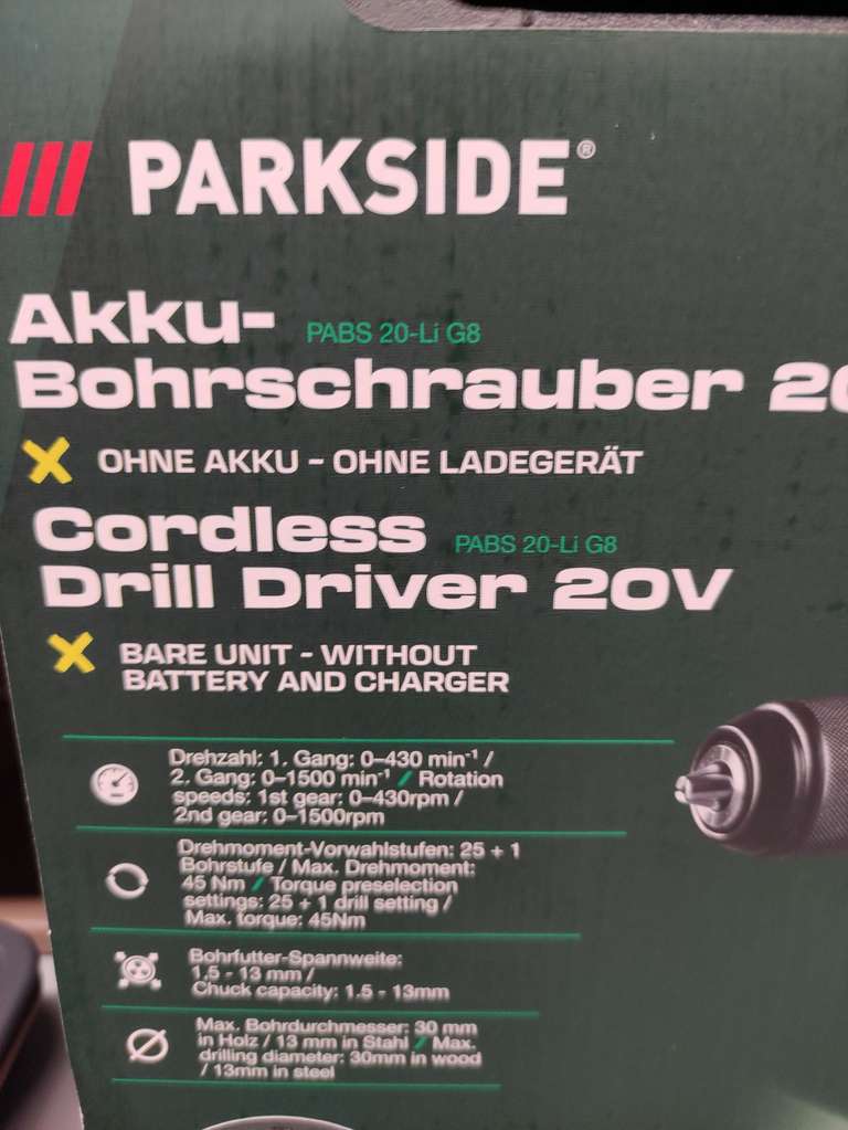 Parkside Akku-Bohrschrauber 20V PABS 20-Li G8 (ohne Akku und Ladegerät) Lokal Frankfurt (Oder)