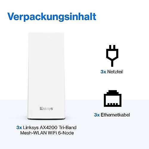 69% Rabatt - Linksys Velop MX12600 Tri-Band Mesh-WiFi 6-System, WLAN-Router, Repeater, Extender