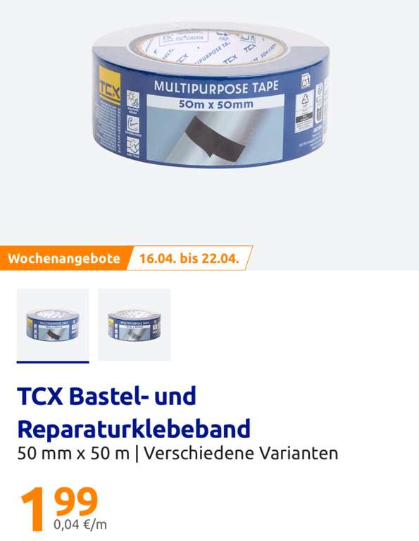 TCX DUCT Tape 50m x 50mm für 1,99€ bei Action | mydealz