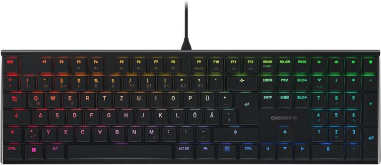CHERRY MX 10.0N RGB, Tastatur, Standard, Cherry MX Low Profile, kabelgebunden, Schwarz für 45,00 Euro [Media Markt/Saturn]