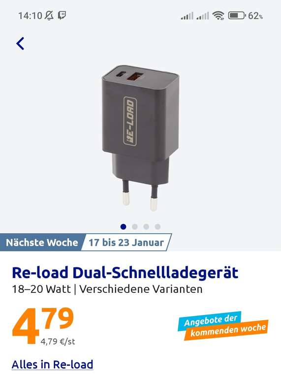 [Action Markt] RE-LOAD Dual Schnellladegerät 18-20W Netzteil USB C und USB 3.0 in schwarz oder weiß für 4,79€ ab 17.Januar