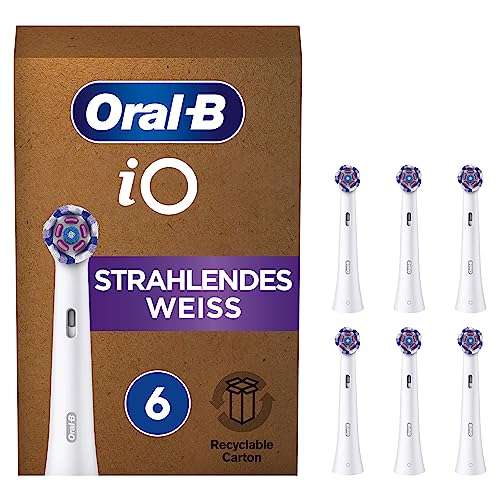 [PRIME/Sparabo] Oral-B iO Strahlendes Weiss, Aufsteckbürsten für elektronische Zahnbürste, 6 Stück, Oral-B’s beste Zahnreinigung