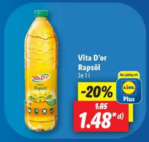 [LIDL PLUS APP] Vita D'or Rapsöl 1 Liter für 1,48€ statt 1,85€