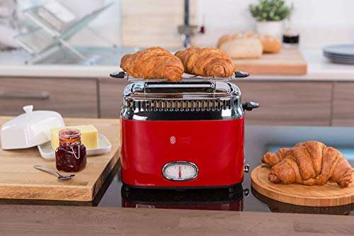Russell Hobbs Retro Ribbon Toaster (Retrodesign, inkl. Brötchenaufsatz, 6 Bräunungsstufen + Auftau- & Aufwärmfunktion, 1300W)