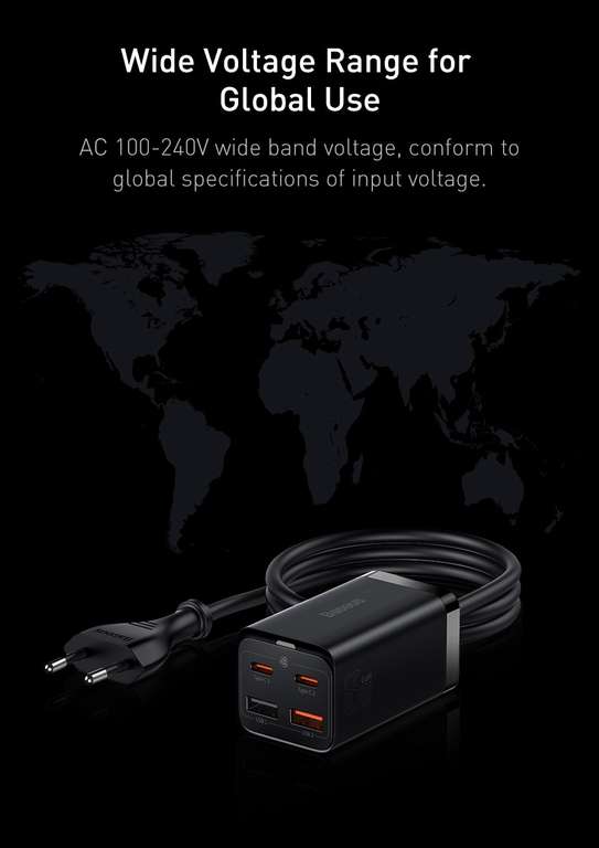 Baseus 65W GaN III Schnellladegerät mit PD & QC inkl. 100W PD-Kabel
