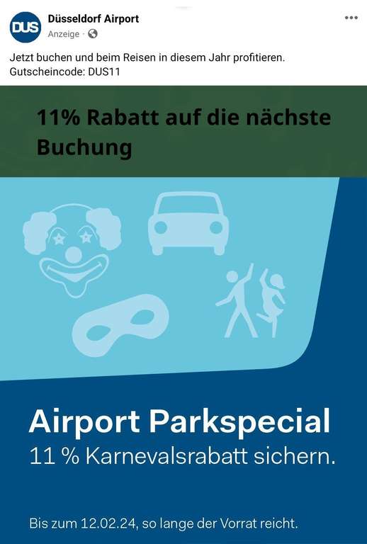 [Flughafen Düsseldorf] 11% Rabatt auf die nächste Parkplatz Buchung
