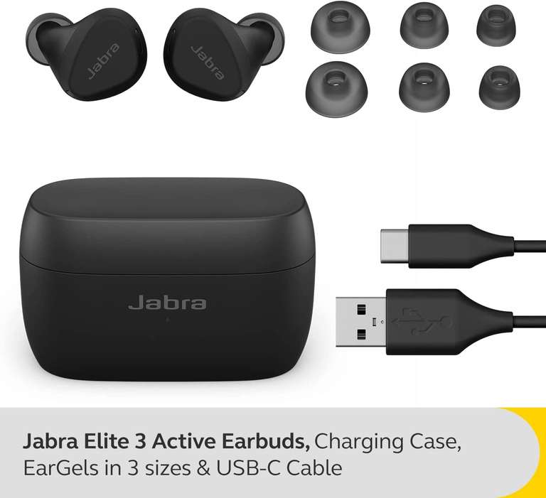 Jabra Elite 3 Active TWS In-Ears (ANC, Bluetooth 5.2, aptX, Google Fast Pair, 6/24h Akku, USB-C, App mit Equalizer, IP55)