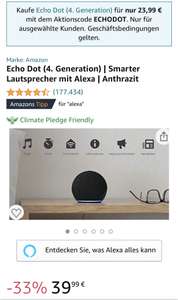 [Prime] Amazon Echo Dot für ausgewählte Kunden 23,99 €