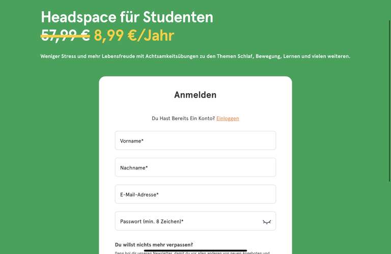 Headspace Premium Abo für Studenten 8,99 € / Jahr