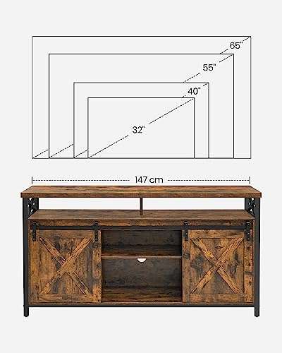 VASAGLE TV-Schrank, Lowboard in Vintagebraun-Schwarz | 40 x 147 x 76 cm (T x B x H) | Material: Holzspanplatte, Stahl