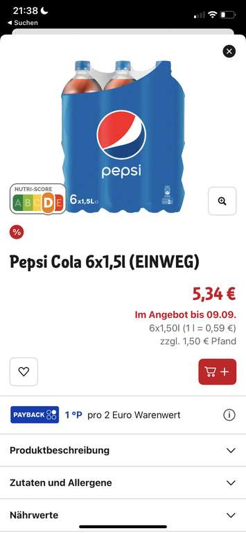 Pepsi oder Pepsi Light REWE NRW 0,59€/Liter