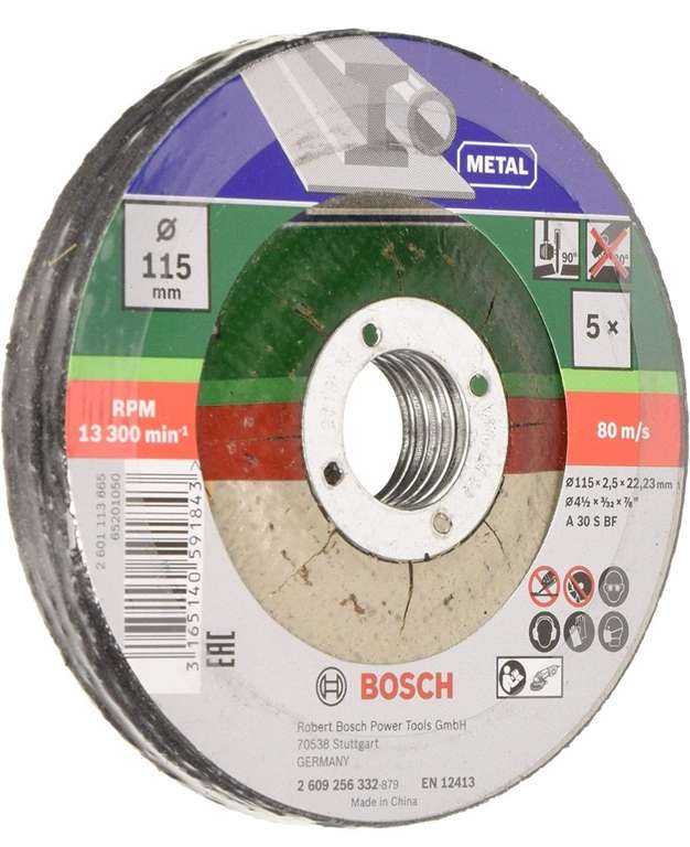 Bosch 2609256332 DIY Trennscheiben Metall 115 mm ø x 2.5 mm gekröpft, 5er set, PRIME