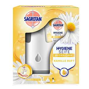 Sagrotan No-Touch Automatischer Seifenspender Weiß – Inkl. Sagrotan Nachfüller Lotusblüte und Kamille 250 ml Flüssigseife [Prime Spar-Abo]