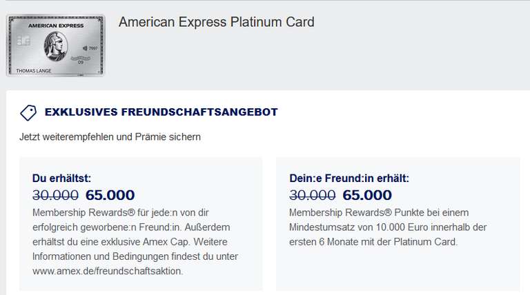 KwK Amex Platinum/Gold: Platinum: 65.000 MRP + Basecap für Werber / Gold: 50.000 MRP (evtl. personalisiert)